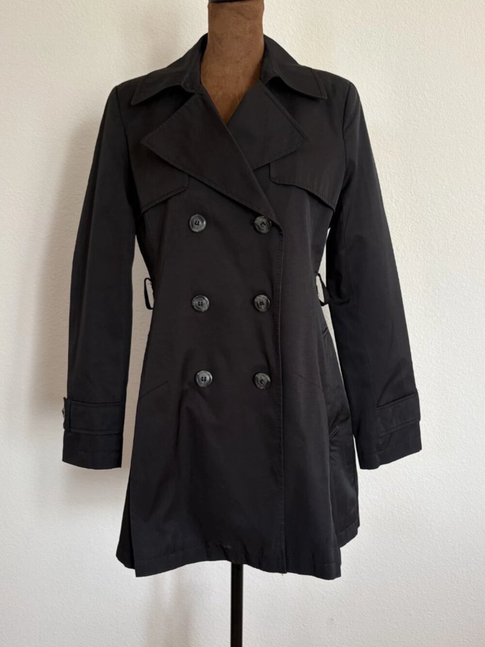 Halogen Women's Size MP Black Long Sleeve Double Breasted Trench Coats